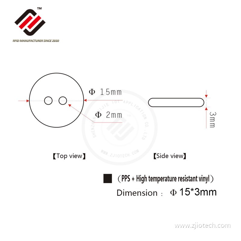 HF I Code Slix 15 mm rundes, hitzebeständiges PPS-RFID-Tag 