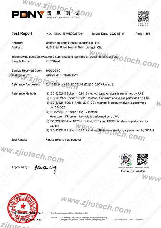 PVC-Material RoHS Zertifizierung